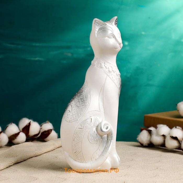 Фигурка гипс «Кот Фараон», белая в серебре, 28 см