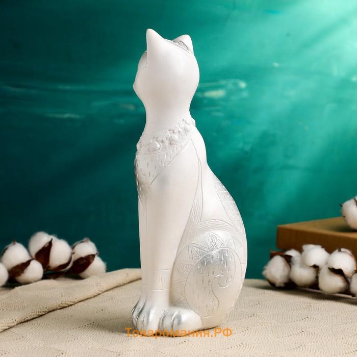 Фигурка гипс «Кот Фараон», белая в серебре, 28 см
