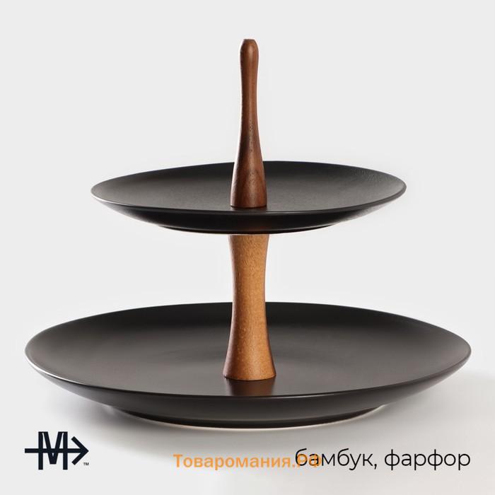 Блюдо 2-х ярусное Magistro «Галактика», 19/27×22 см, фарфор, чёрное