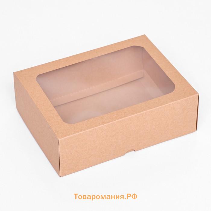 Коробка складная, крышка-дно, с окном, крафт, 20×15×6.5 см