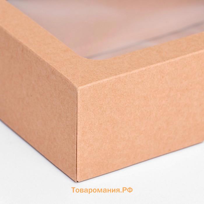 Коробка складная, крышка-дно, с окном, крафт, 20×15×6.5 см