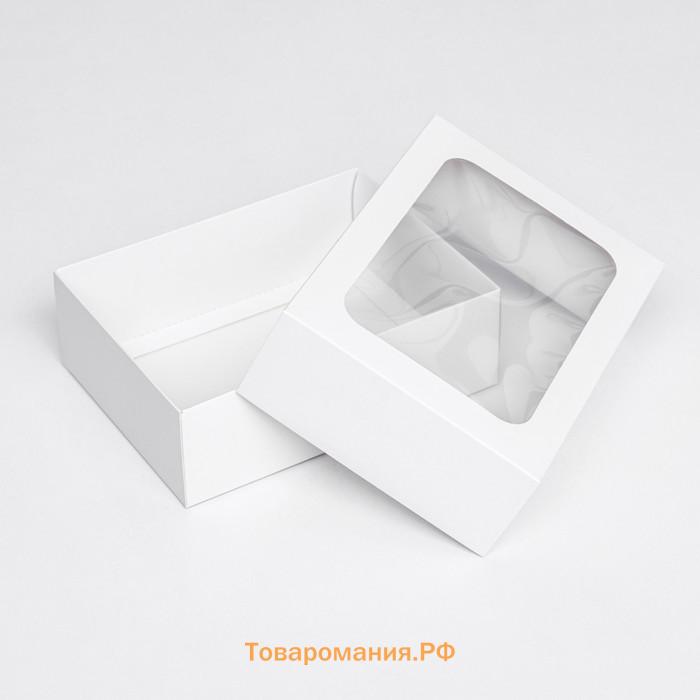 Коробка складная, крышка-дно, с окном, белый, 20×15×6.5 см