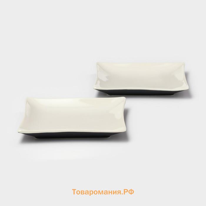 Тарелки Magistro Matt black, 15×2 см, набор 2 шт., квадратные, фарфор, белые, чёрные