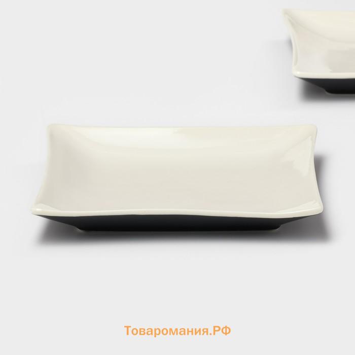 Тарелки Magistro Matt black, 15×2 см, набор 2 шт., квадратные, фарфор, белые, чёрные