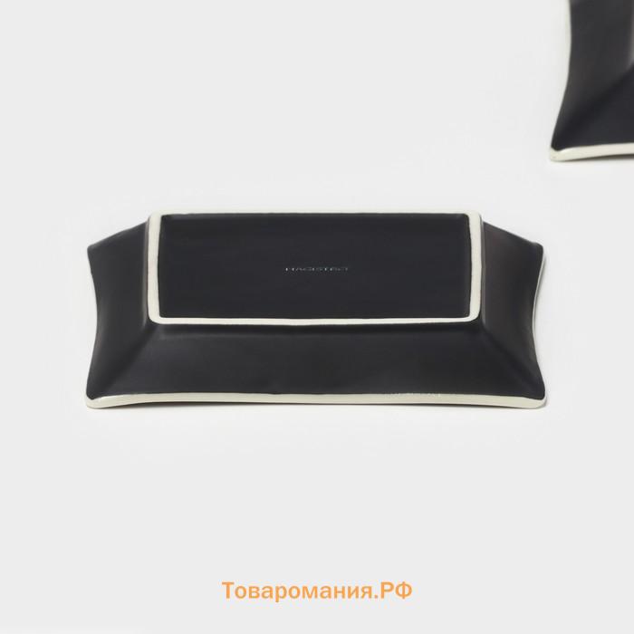 Тарелки Magistro Matt black, 15×2 см, набор 2 шт., квадратные, фарфор, белые, чёрные