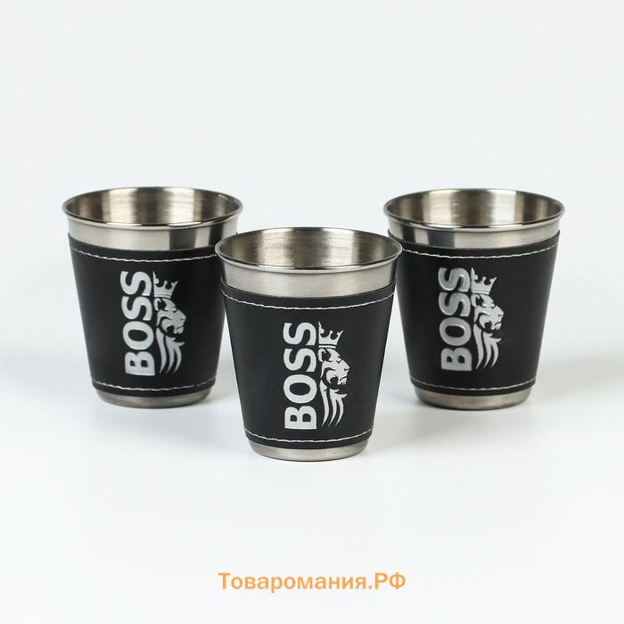 Стопки в чехле BOSS, нержавеющая сталь, набор 3 шт. х 70 мл