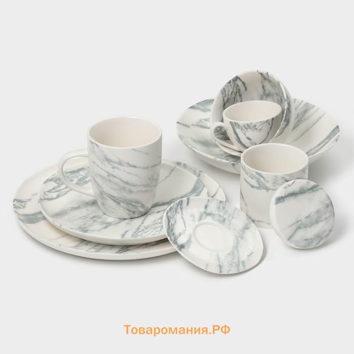 Тарелки Magistro Real Marble, d=26 см, набор 2 шт., фарфор, белые
