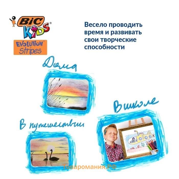 Карандаши цветные 12 цветов , BIC "Kids Evolution Stripes", пластиковые, детские