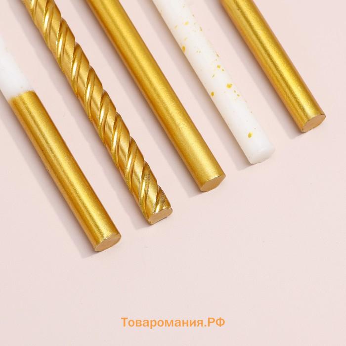 Свеча для торта «Золотая вечеринка», 12 шт., 8 см, белый и золотой металлик