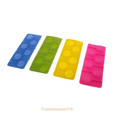 Форма для леденцов «Леденец», силикон, 9,5×24 см, 6 ячеек (8,2×3,9 см), с палочками, цвет МИКС