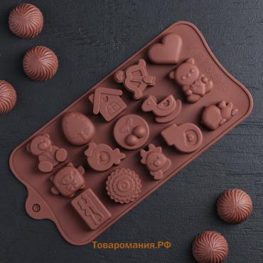 Форма для конфет и шоколада  «Счастье есть», силикон, 21×11×1.5 см, 15 ячеек, коричневый