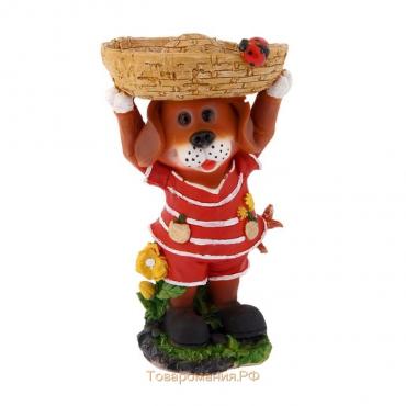 Садовая фигура-поилка "Собака с корзинкой" Хорошие сувениры из полистоуна, 35 см, средняя