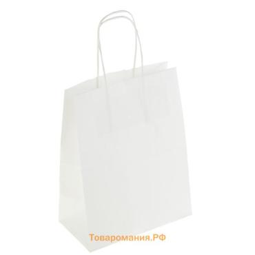 Пакет крафт без печати, белый, круглая ручка 22×12×28 см