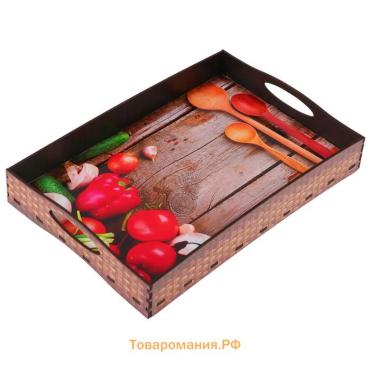 Поднос деревянный с ручками «Обед», 30×20×4.5 см