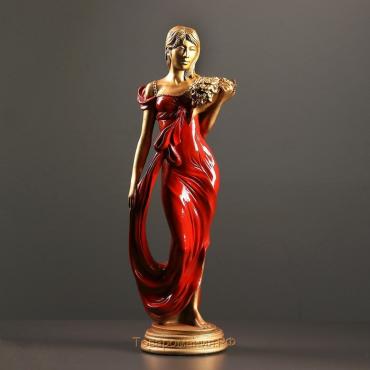 Фигура "Девушка с букетом" бронза/красный, 20х15х56см