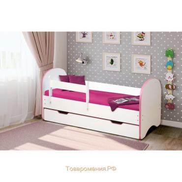 Кровать детская с бортом «Радуга», 1 ящик, 700х1400 мм, цвет белый / кант светло-розовый