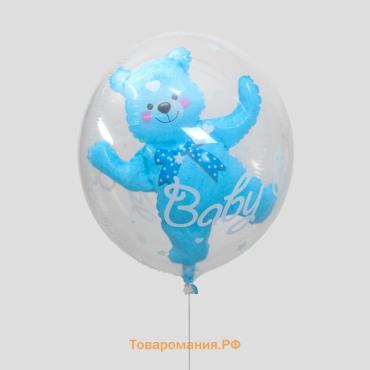 Воздушный шар полимерный 24" «Шар в шаре. Мишка», синий