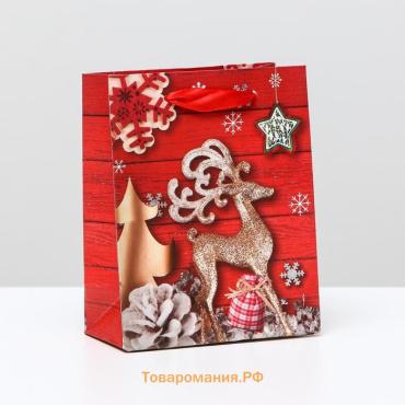 Пакет ламинированный «Новогодний олень», 11.5×14.5×6 см