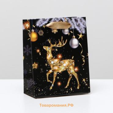 Пакет ламинированный «Золотистый олень», 11.5×14.5×6 см