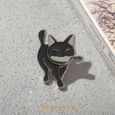 Значок «Кот» охотник, хитрый, цвет чёрный в серебре