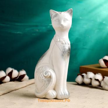 Фигурка гипс «Кот Фараон», белая в серебре, 28 см