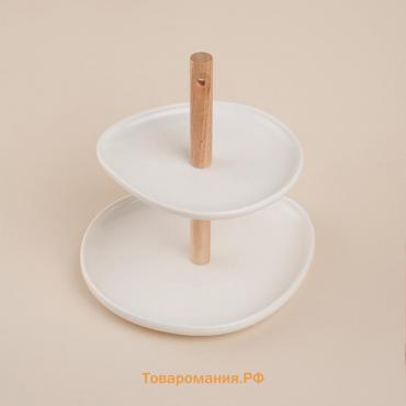 Этажерка - фруктовница круглая SL Home «Тренто», 2 яруса, фарфор, белая
