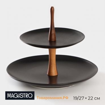 Блюдо 2-х ярусное Magistro «Галактика», 19/27×22 см, фарфор, чёрное