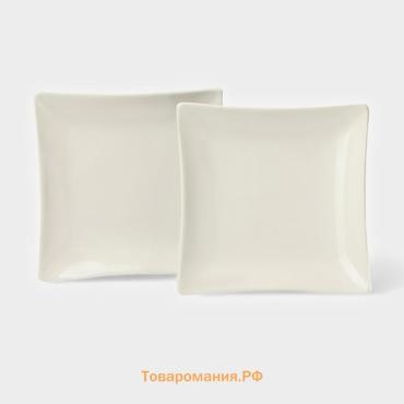 Тарелки Magistro Matt black, 15×2 см, набор 2 шт., квадратные, фарфор, белые, чёрные